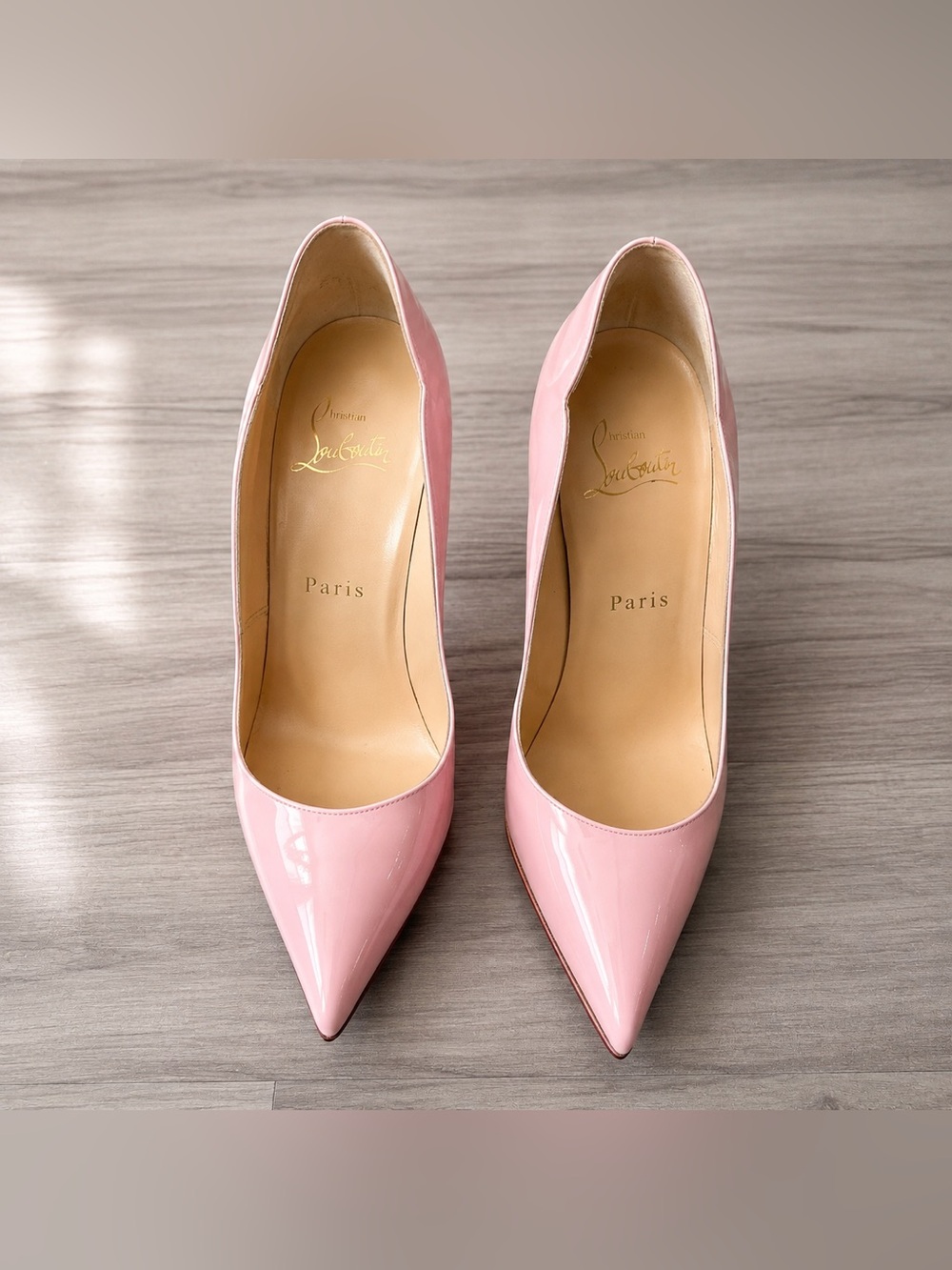 Christian Louboutin Blush Pink Patent Leather Pointed Pumps